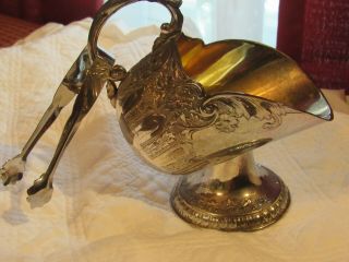 Vintage Leonard Silver Plate Scuttle Sugar Candy Bowl Dish With Tongs Japan