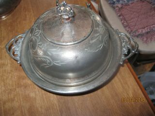 Van Bergh Silver Co.  Quadruple Plate Covered Butter Dish With Glass Plate
