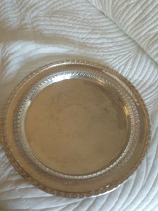 Vintage Engraved Etched 12 " Round Silver Plate Tray Pierced Edge Lip
