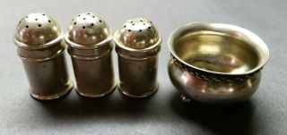 Vintage Sterling Silver Mini Tiny Personal Salt Shakers Plus Tiny Bowl