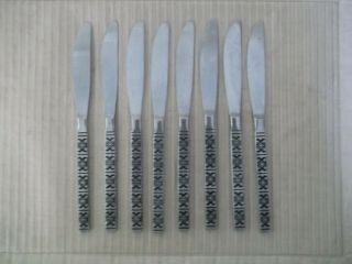 8 Solid Handle Dinner Knives,  Ekco Eterna Stainless Steel,  Japan (montalo)