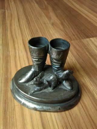 Antique Silverplate Figural Toothpick Holder 285 Western Boots & Spurs