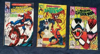 The Spiderman 361,  362,  363,  Nm 1st App Of Carnage,  Venom.