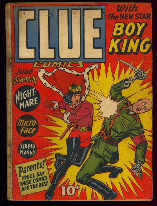 Clue Comics 4 (restored) Nazi Wwii War Cover Hillman Comic 1943 App.  Gd