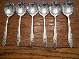 6 Tudor Plate 1946 Queen Bess Round Gumbo Soup Spoons Oneida Community 923