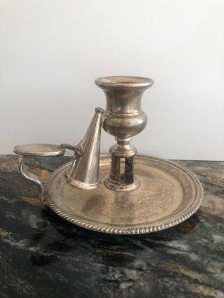 Antique Silver Plated Candle Or Chamber Stick & Snuffer -