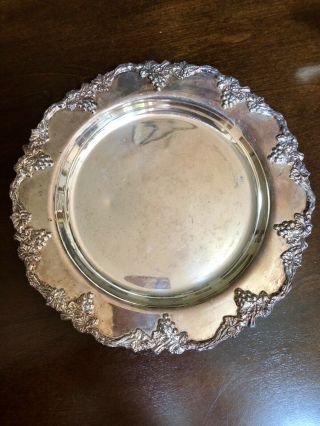 Vintage 9” Silver Plate Serving Tray Grapevine Border