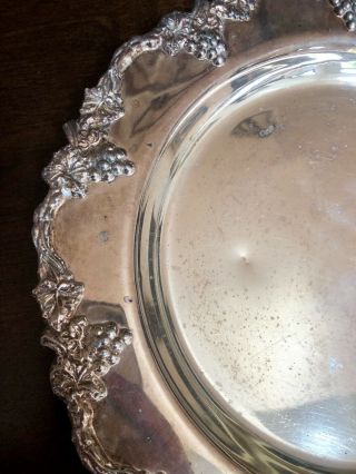 Vintage 9” Silver Plate Serving Tray Grapevine Border 3