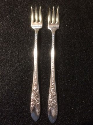 Cocktail Forks (set Of 2) 6 ",  Rose And Leaf By National Silver Co A1
