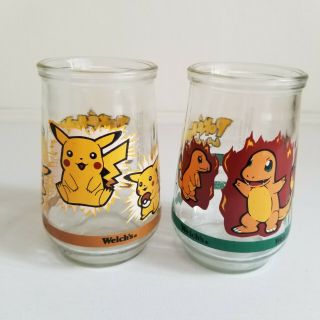 Vintage 1999 Pokemon 4 Charmander and 25 Pikachu Welch ' s Jelly Glass Jar. 2
