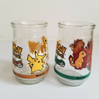 Vintage 1999 Pokemon 4 Charmander and 25 Pikachu Welch ' s Jelly Glass Jar. 3