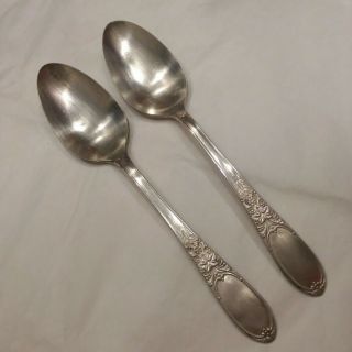 Wm.  Rogers Silverplate 2 Dinner Spoons,  Burgundy Champagne Pattern,  Fair Cond.