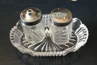 Vintage Miniature Silver Topped Salt And Pepper Pots Cruet Set 4cms High