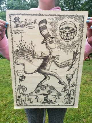 Vintage Cat And The Hat Poster Dr.  Seuss Mushroom Psychedelic Hippie Art