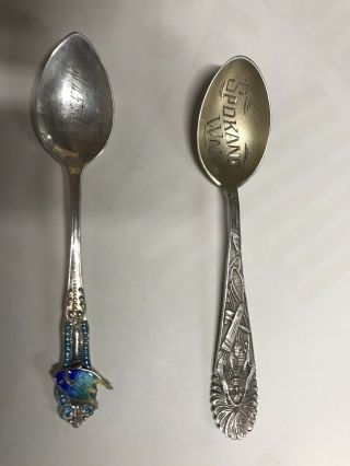 Sterling Silver Spokane Washington Spoon Plus Nassau Souvenir Spoon