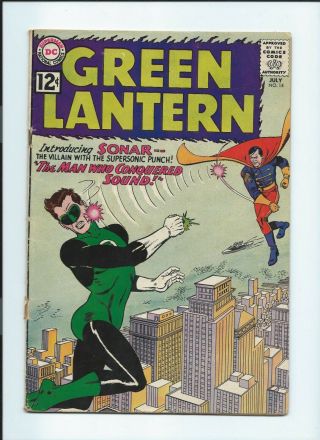 Dc Green Lantern 14 (1962) " The Man Who Conquered Sound " 1st Sonar App Vg/fn