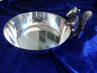 Vintage Silver Plated Nut Dish With Decorative Squirrel Handle.