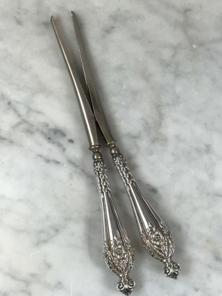 Antique 1898 Ornate Sterling Silver Handle Handled Large Tongs