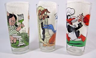 Set Of 3 Vtg Looney Tunes Pepsi Collectors Glasses Warner Bros 1976 Roadrunner