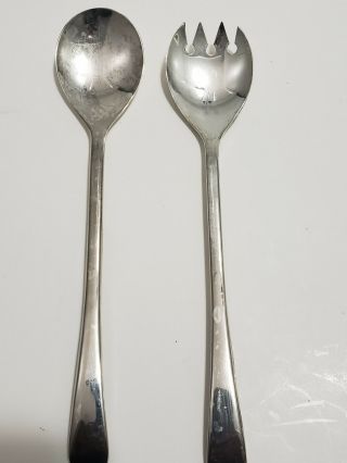 Vintage Silver Plate Italy Serving Salad Spoon And Fork Set 9 1/4 " Long