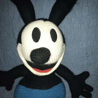 Crocheted Oswald The Lucky Rabbit 26” Plush Crochet Disney Parks Black Blue