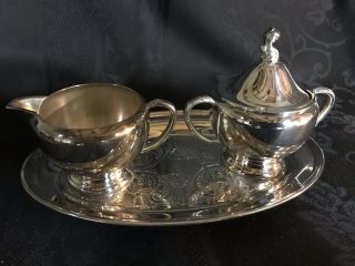 Rogers Silver Plate Cream And Sugar Set,  Serving Tray,  45 Yrs Old -