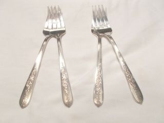4 Royal Rose Salad Forks - Elegant Ornate 1939 Nobility Plate - & Table Ready