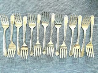 14 Vintage Plymouth Mfg.  Co.  Silverplate Jewell Dessert Forks Circa 1938