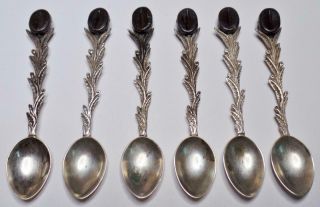 Charming Vintage Set 6 Signed 900 Silver Coffee Bean Espresso/demitasse Spoons