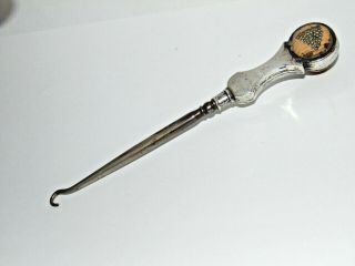 Unusual Antique 1908 Silver Button Hook With Inset Cork End With Pin Design C&n
