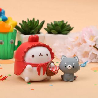 Molang Fairy Tale Mini Figure Doll Set Little Red Riding Hood Collectible Toy