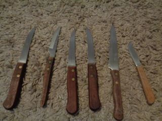 6 Vintage Knives Wooden Handled Cutlery Great For Vegetables,  Cheese And Steaks