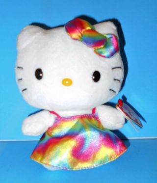 Adorable Plush Hello Kitty Rainbow Dress Stuffed Doll Rare Htf Sanrio 2014 6 "