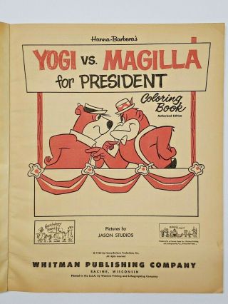 Yogi Bear vs Magilla Gorilla For President Coloring Book Campaigns Hanna Barbera 3