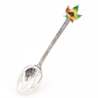 Vtg Sterling Silver Engraved Enamel Maple Leaf Demitasse Souvenir Spoon - 9.  5g