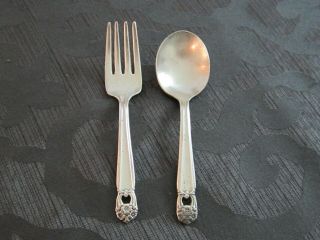 1847 Rogers Bros " Eternally Yours " Silver Plated Baby Spoon & Fork Set