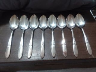 Oneida Community Tudor Plate Fantasy Pattern Eight Soup Spoons
