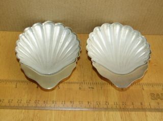 Antique Oyster Clam Shell Silver Metal Epns Table Salts With Glass Liner