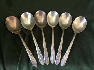 6 Vintage 1940s Soup Spoons Nobility Silver Plate - Royal Rose Pattern