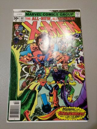 X - Men 107 In Vg Range - 1st Starjammers Small Tear In Cover - Unpressed 1977