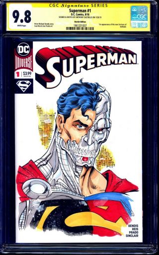 Superman 1 Blank Cgc Ss 9.  8 Signed Cyborg Sketch By Anthony Castrillo