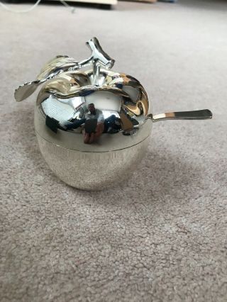 Silver Plated Tarnish Resistant Apple Sugar / Mustard Pot With Spoon