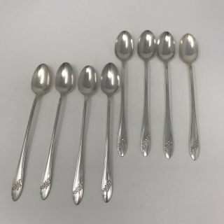 Set Of Eight (8) Vintage Oneida Ice Tea Float Silver Plate Spoons Long Handle