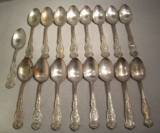 17 Silver Plate Assorted U.  S.  State Souvenir Spoons And Makers Rogers & Onieda