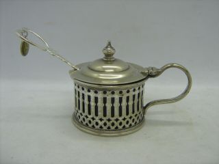 Charming Antique Cfw&s Ltd Silver Plated Mustard Pot Blue Glass Lined Hinged Lid