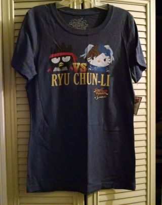 Hello Kitty Badtz Maru Street Fighter Shirt Ryu Vs Chun Li Sanrio Small Sm S
