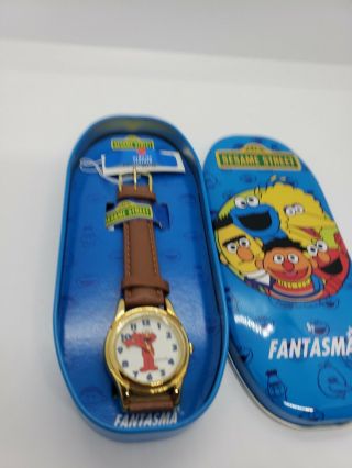 Sesame Street Elmo hands Watch by Fantasma 1995 vintage leather band in tin 2