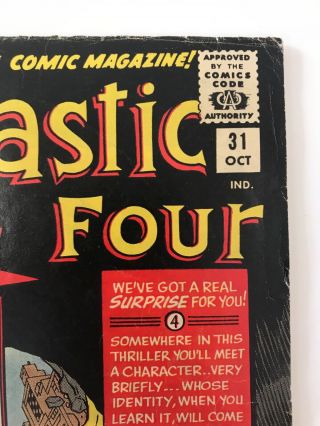 The Fantastic Four 31 Marvel Comics 1964 Jack Kirby FN - The Avengers App. 3