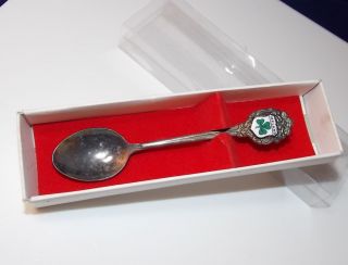 Nib Vintage Silver Pl Collectible Souvenir Spoon Ireland Enamel Shamrock Clover