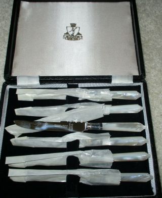 Samual Peace John Derby Sheffield Silverplate Set Of 6 Knives 2 Mother Of Pearl
